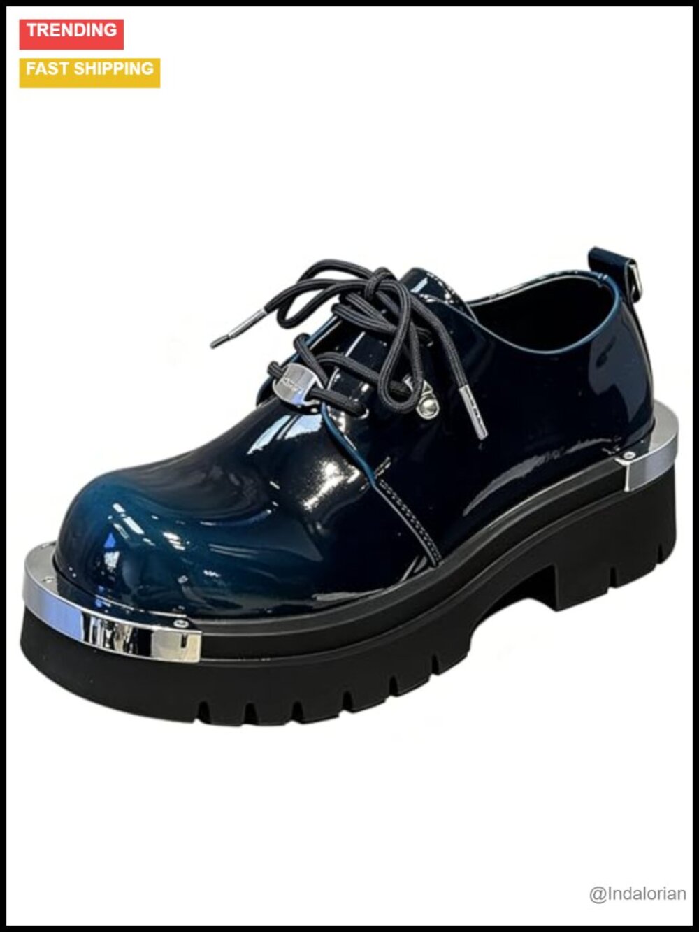 Men's Patent Leather Gradient Metal-Plate Platform Oxfords Non Slip Lug Sole